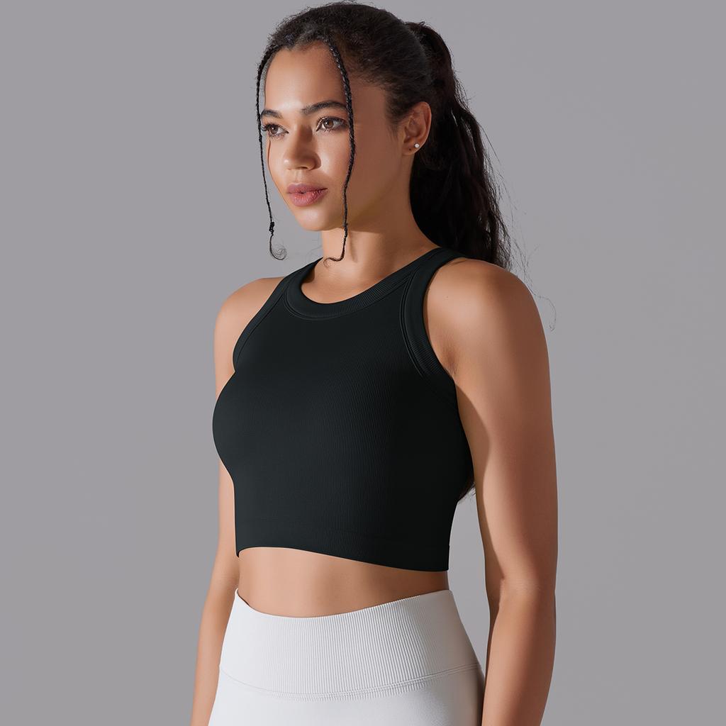 Nessaj Seamless Knit Solid Yoga Vest Sleeveless Sports Tank Top Running Fitness Top