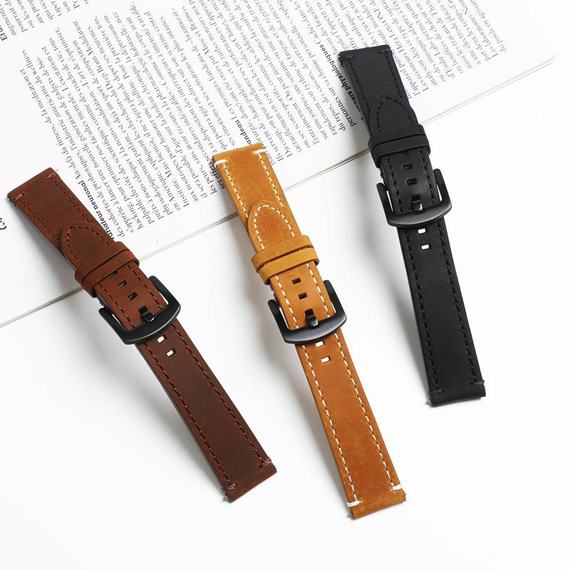 Retro Crazy Horse Leder Smartwatch-Armband, 18 mm 20 mm 22 mm, Echtes Rindsleder mit Schnellverschluss