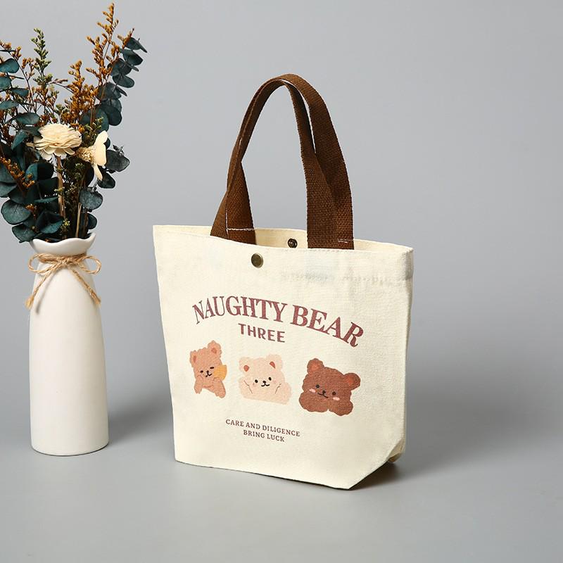 2026 Bären Canvas Lunchtasche: Niedliche, tragbare Geschenktasche für Damen