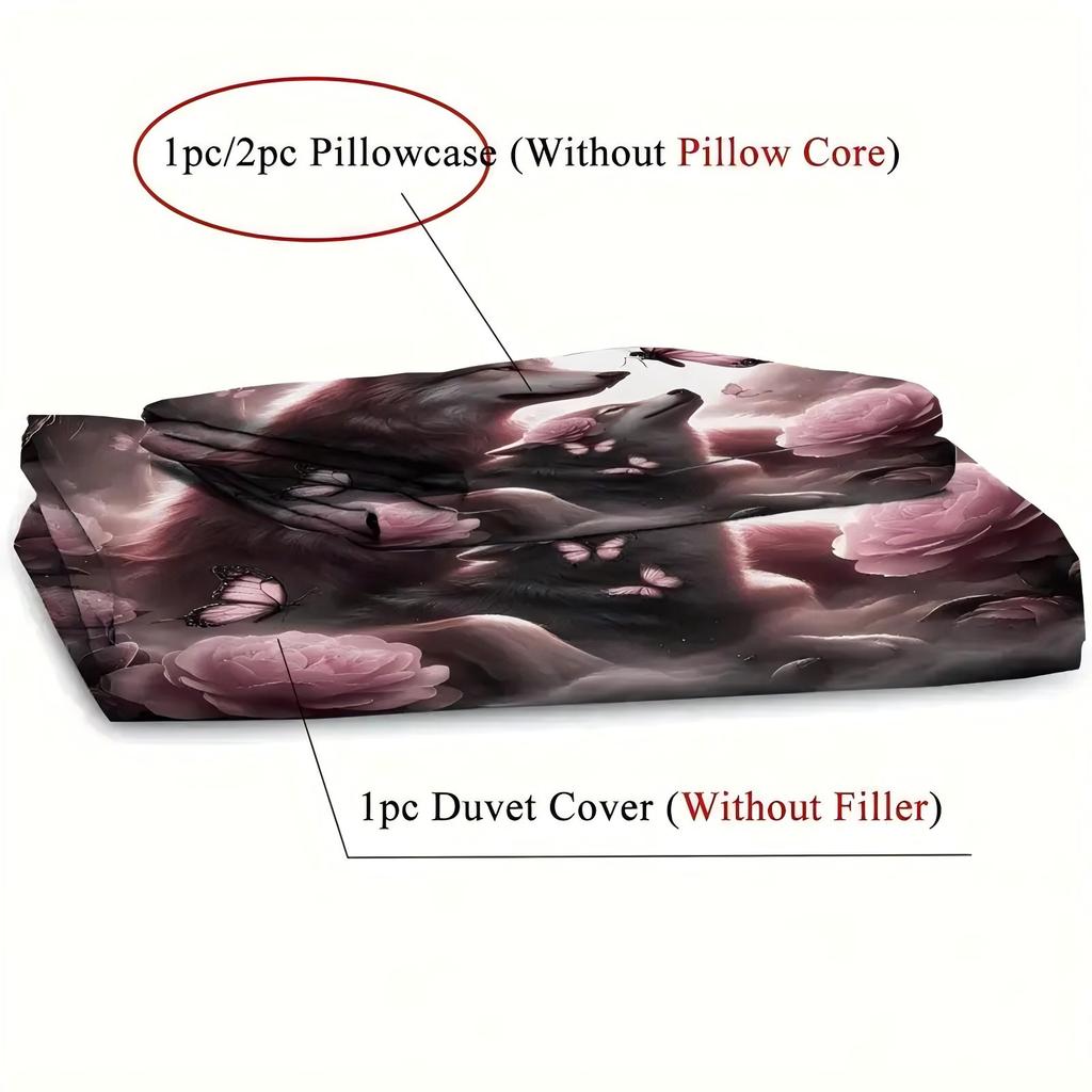 Comforter Romantic Double Wolf Pattern 3D Printed Anime Wolf Duvet Comforter Polyester Soft Comfortable Dormitory Bedroom Set