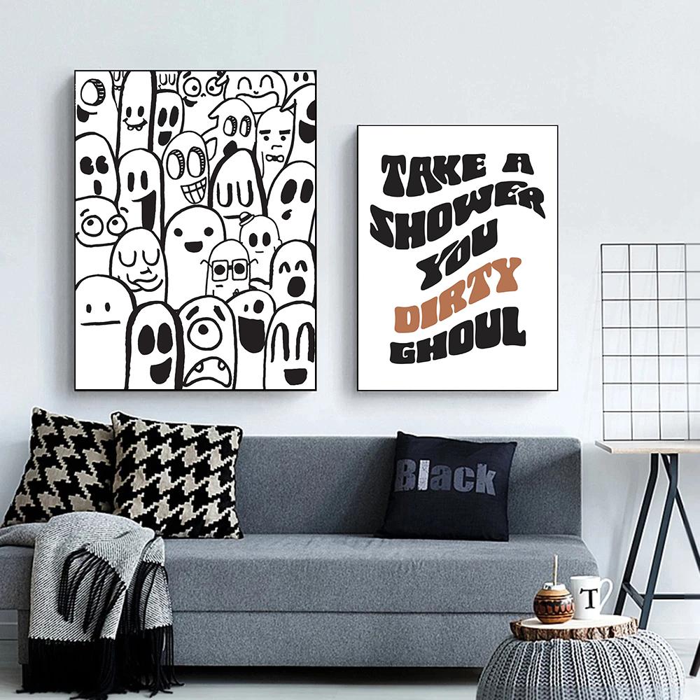 Nordic Cute Cartoon Skull Ghost Halloween Abstract Retro Posters Prints Canvas Painting Wall Art Picture Living Room Home Decor