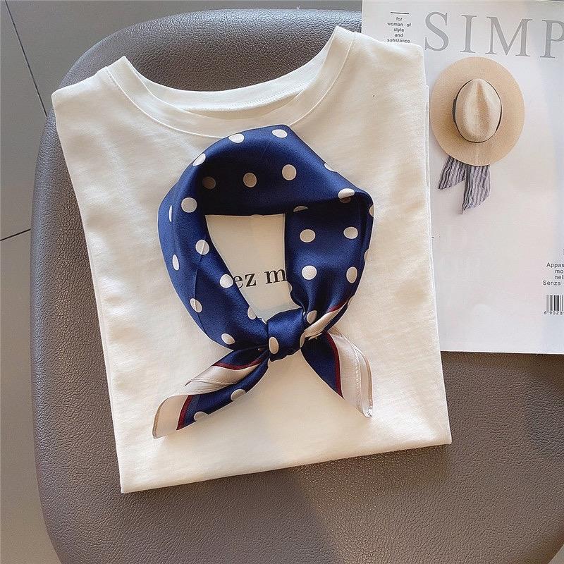 Cute polka dot silk mulberry silk scarf women's versatile small square scarf summer Korean version temperament decorative small scarf headband