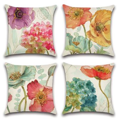 Home Decor Colorful Floral Watercolor Pattern Throw Pillows Pattern Cushion Cover Suitable for Sofa Bedroom Car Pillow Cover