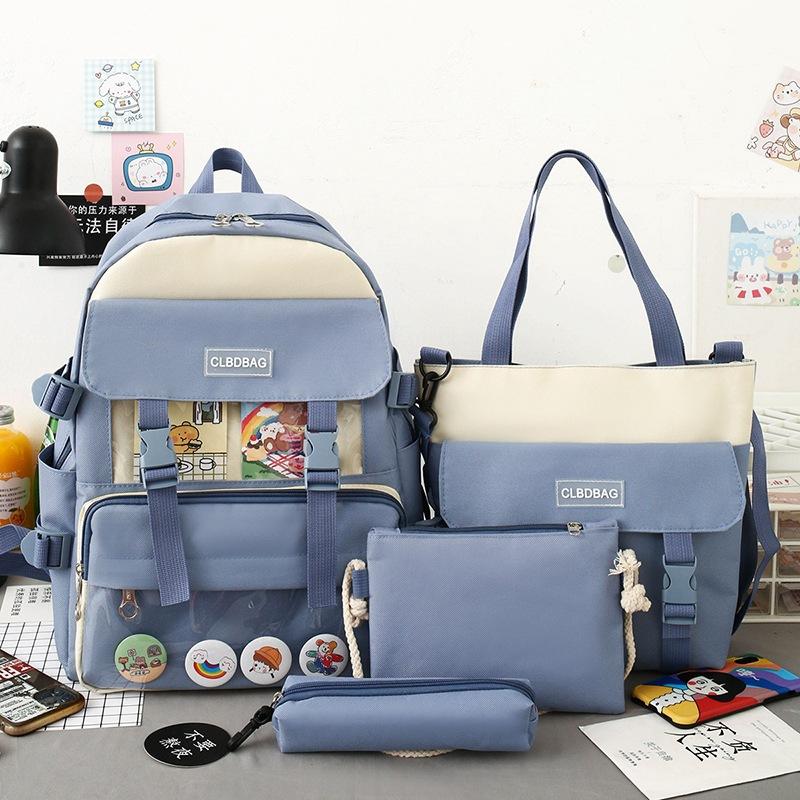 Canvas Backpack Women'S Tide Multi-Purpose Four-Piece Backpack Harajufeng Campus Junior High School Student Schoolbag