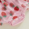 Baby Girls Summer Romper Dress Sleeveless Letter Strawberry Embroidery Tulle Romper with Headband