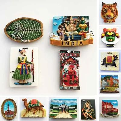 Imán para Nevera de India Souvenir de Turismo Rajasthan Bangalore Artesanía de Resina Pintada 3D Imanes para Refrigeradores Pegatina Decoración del Hogar