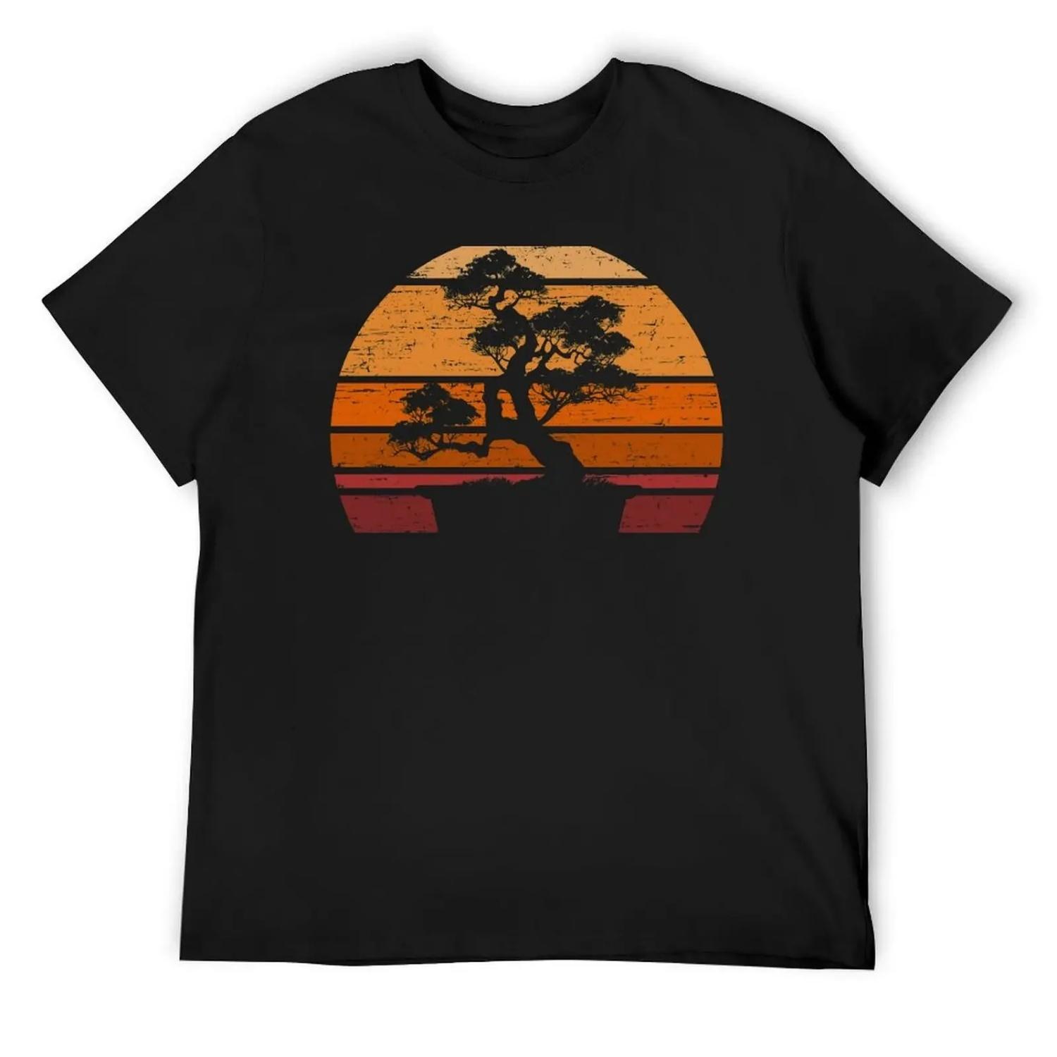 Orange Vintage Japanese Bonsai Tree Sunset T-Shirt T-shirts oversize football t shirt summer top quick drying mens clothing S чёрный