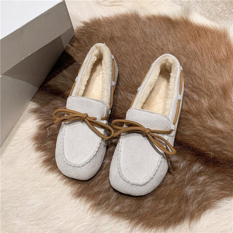 Doudou shoes women's autumn and winter velvet 2025 new fur integrated versatile flat bottom thick sole one pedal hairy ladyshoes women
