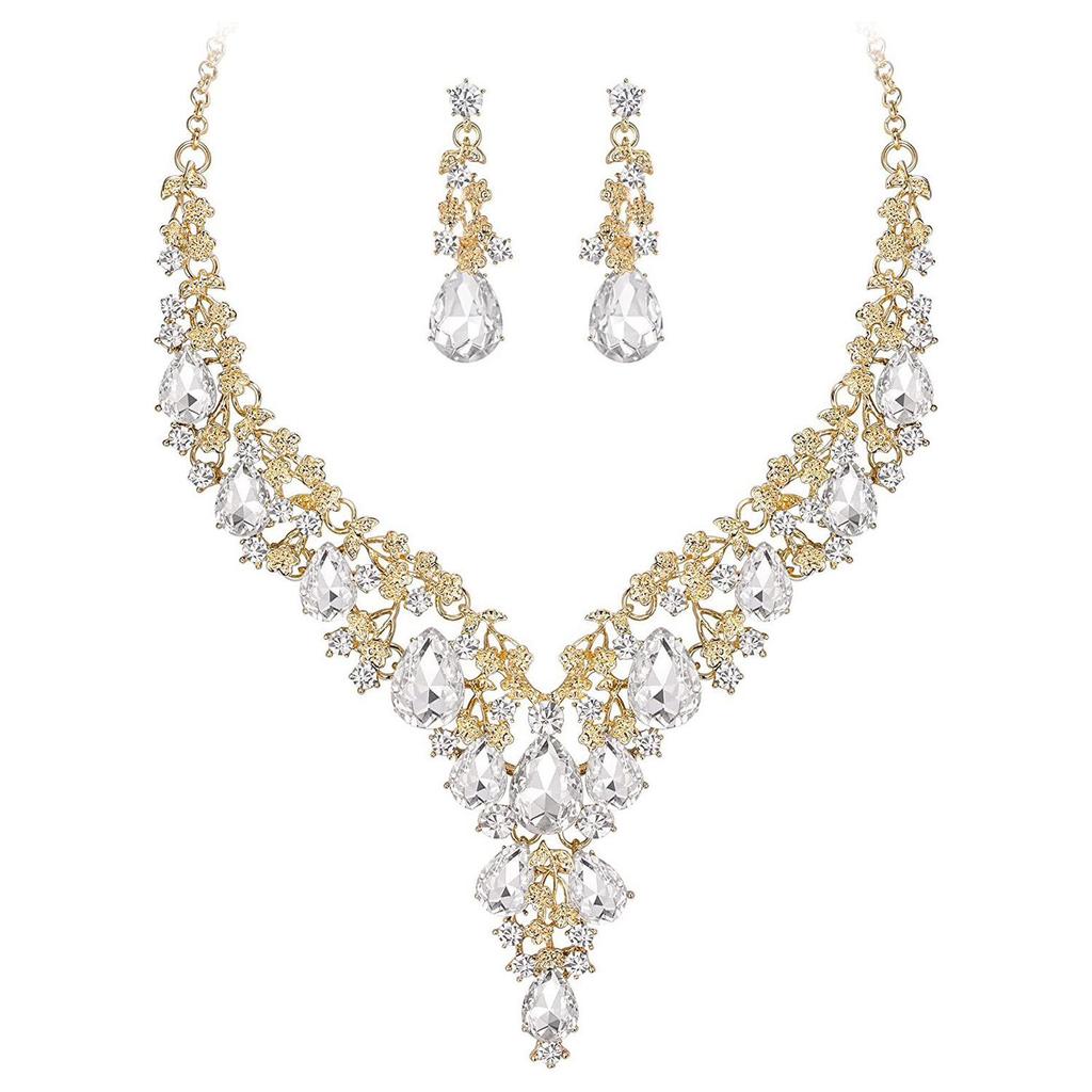 Set di Gioielli in Cristallo Moda Sposa Europea e Americana: Collana, Orecchini, Design a Goccia d'Acqua