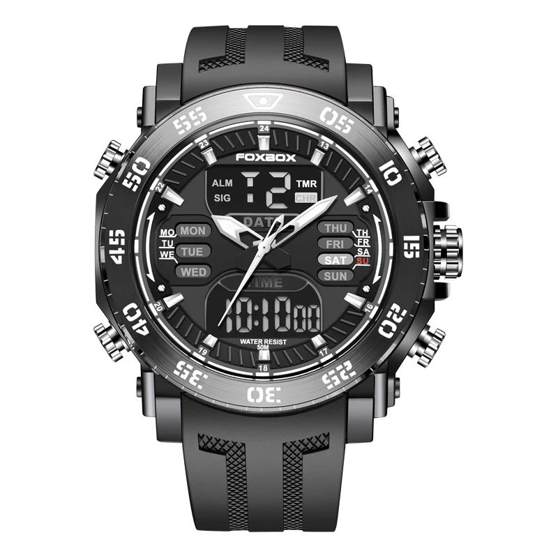 LIGE Luxury Men s Watch Quartz Dual Display Military Sport Men Watch Casual Silicone Strap Waterproof Luminous Men s Watches+Box