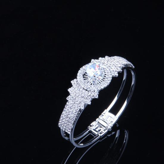 Women Bangle with Buckle Opening Closing Design, Sparkling Cubic Zirconia Bracelet, Formal Wear Wrist Accessory