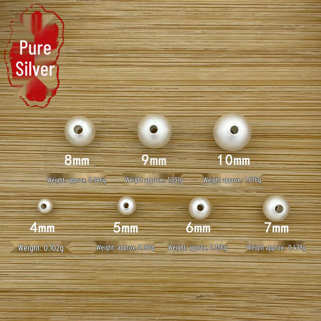 Pískované korálky ze sterlingového stříbra S999: Matné kulaté korálky pro DIY náramky