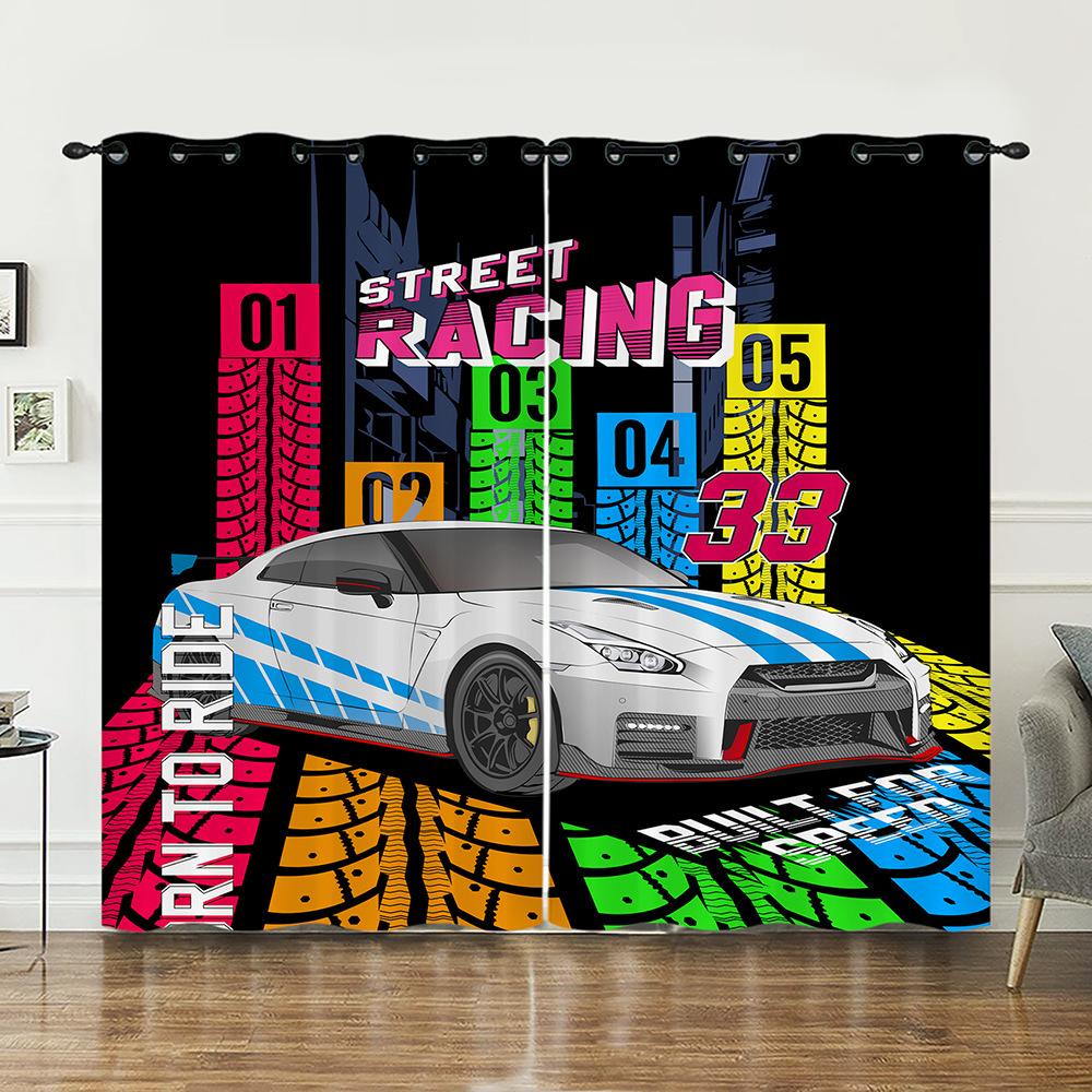 Curtain Motorcycle Racing Sunshade Boy Universal Digital Printing Curtain Blackout No Punching 2pcs*97cm*114cm*2