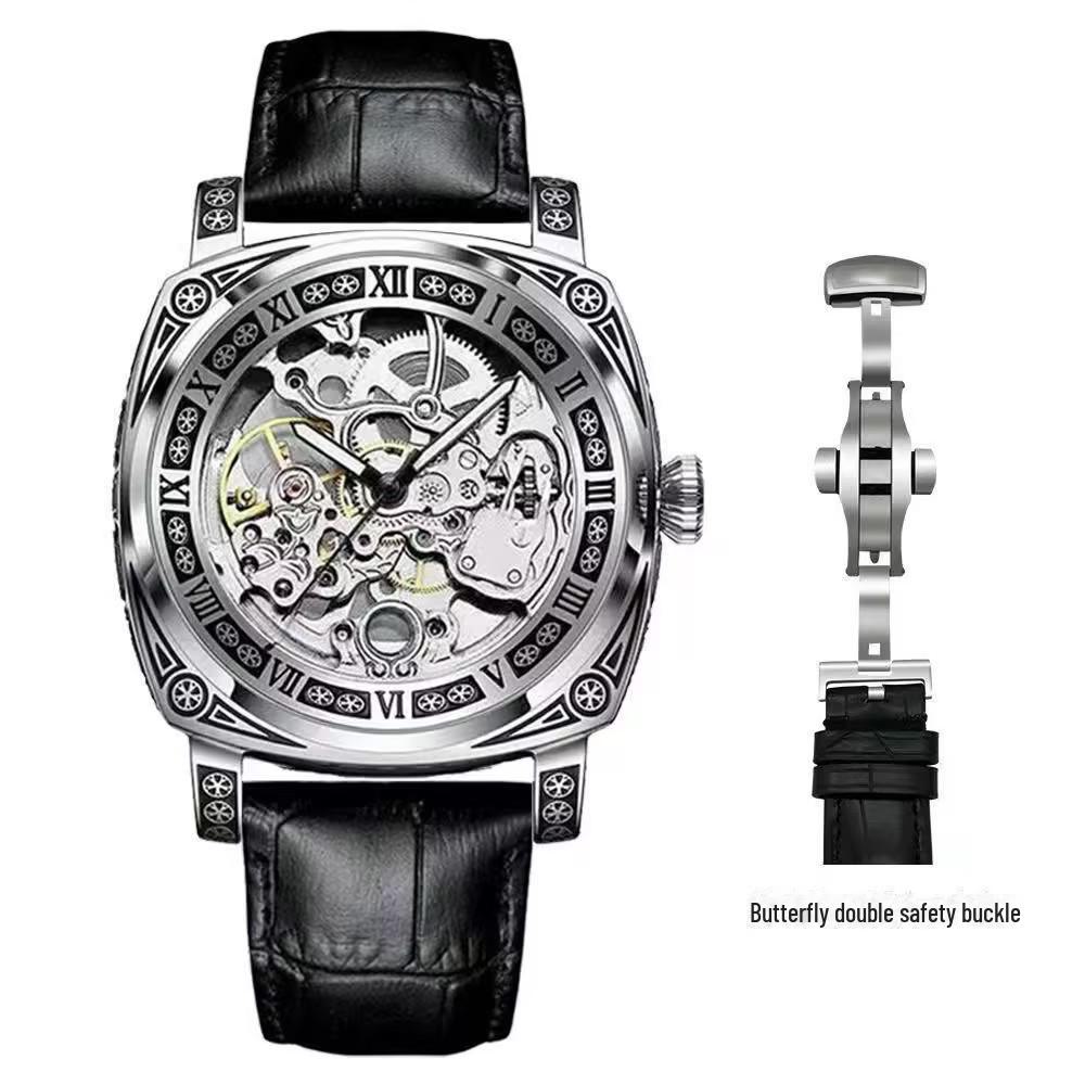 Duke of Lorraine 8837 Herren-Punk-Armbanduhr aus Edelstahl mit Automatikwerk