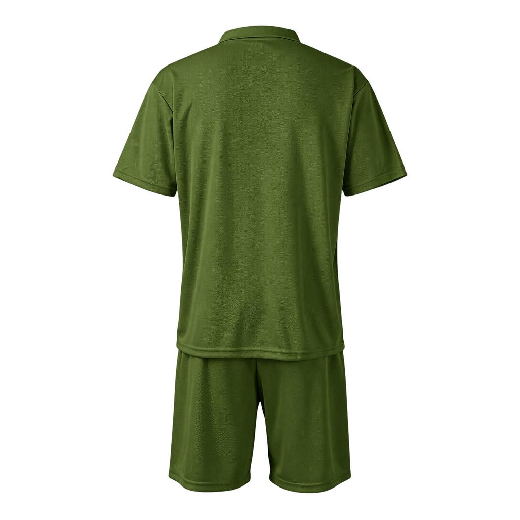 Men Short Sleeve Polo Shirt and Shorts Set Casual Two Piece Outfits Button Down Collar Top and Elastic Waist Bottoms for Daily Wear