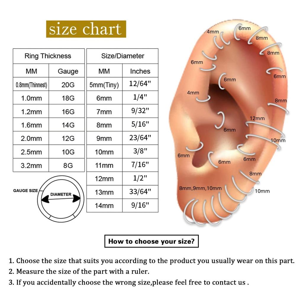 1PC Diamonds Hinged Nose Ring Hoop Hypoallergenic Conch Daith Helix Septum Rook Tragus Ring Hoops Clicker Cartilage Earring Plug