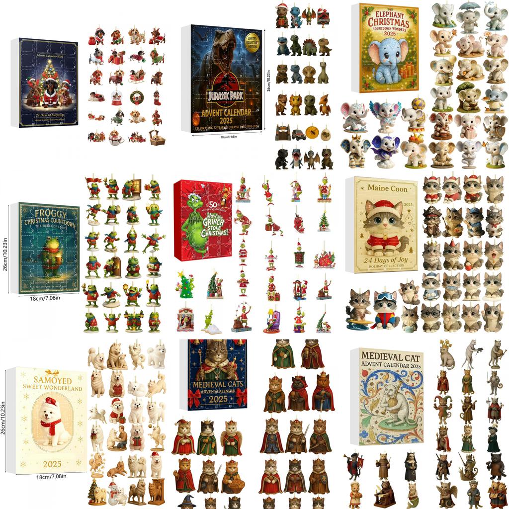 Christmas Grinch Dog Cat Acrylic Advent Calendar With 24 Animal Decorations For Holiday Gift Giving