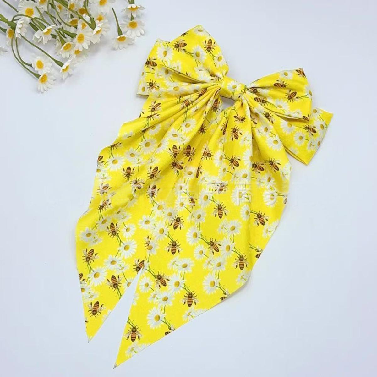 

1 шт./3 шт. Гавайский сладкий и элегантный принт подсолнухи, мелкие хризантемы, мотив пчелы, тканевый стример бант пружинный зажим