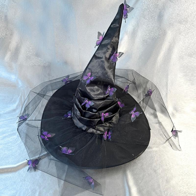 Halloween Wizard Hat Butterfly Witch Hat Witch Caps Wizard Costume Accessories for Masquerade Party Decor Cosplay Props