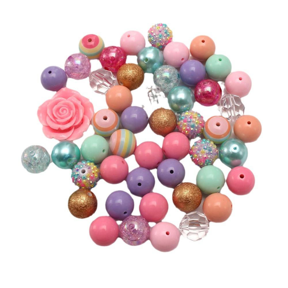 50-Piece 20MM Spring Color Acrylic Resin Bead Set: Mixed Colors & Styles for Chunky Beading