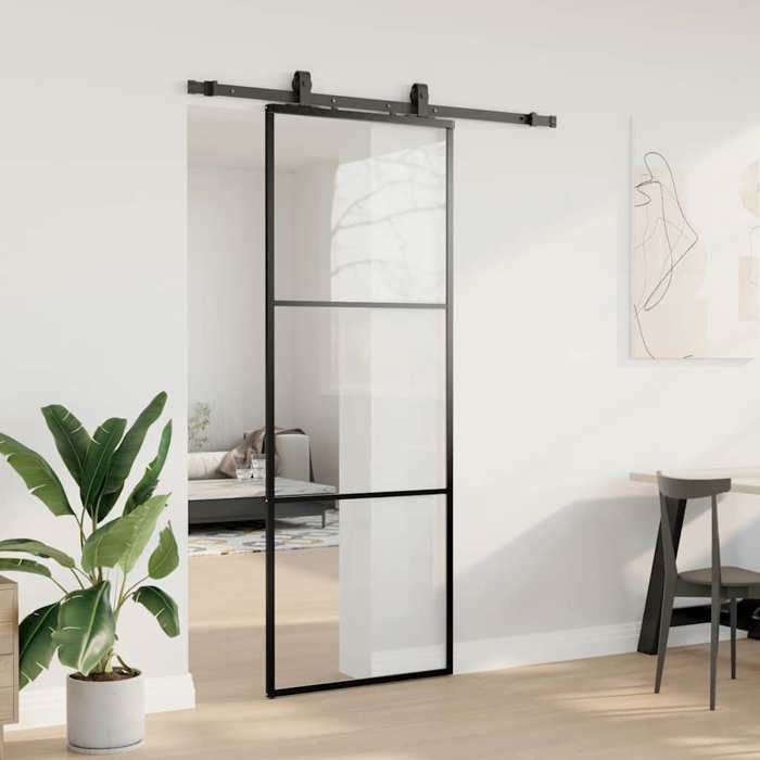 VidaXL Porte coulissante kit de quincaillerie noir 76x205 cm verre ESG, porte intérieure, porte de grange intérieure, porte 3375901