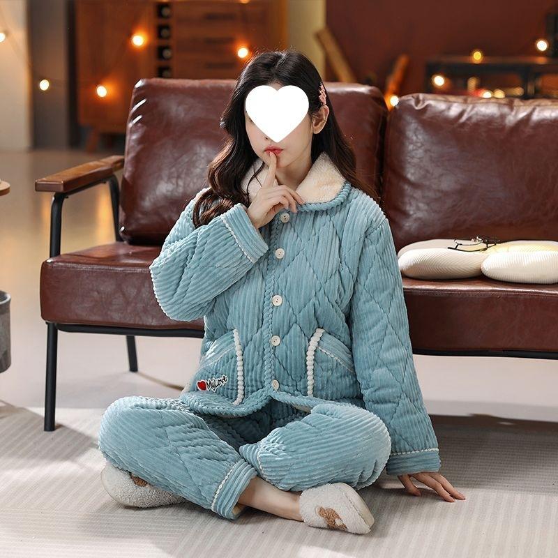 Dámské pyžamo třívrstvé zesílené a roztomilé zimní lze nosit velká velikost teplé polstrované domácí oblečení