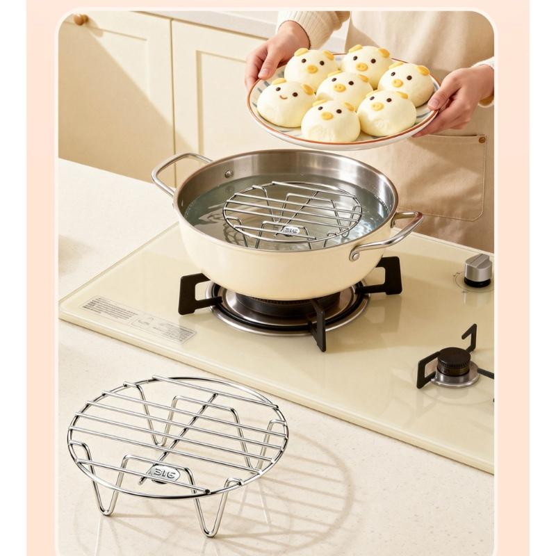 Cookware Steam Rack Insert, Round Metal Tray with Support Feet for Warming Plates, Heating Bowls, and Kitchen Cooking