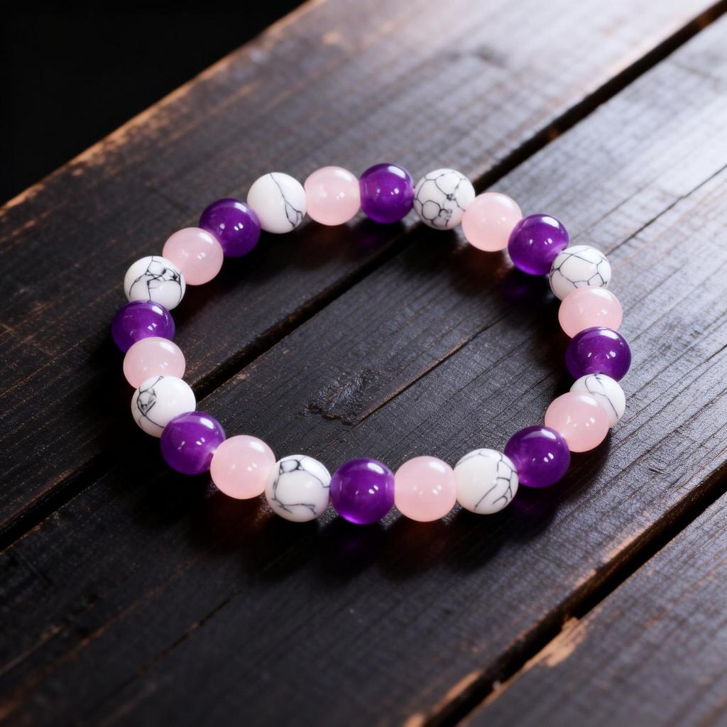 Purple Amethyst Rose Quartz White Howlite Beaded Bracelet Sweet Fashion Jewelry For Women Daily Wear Gift