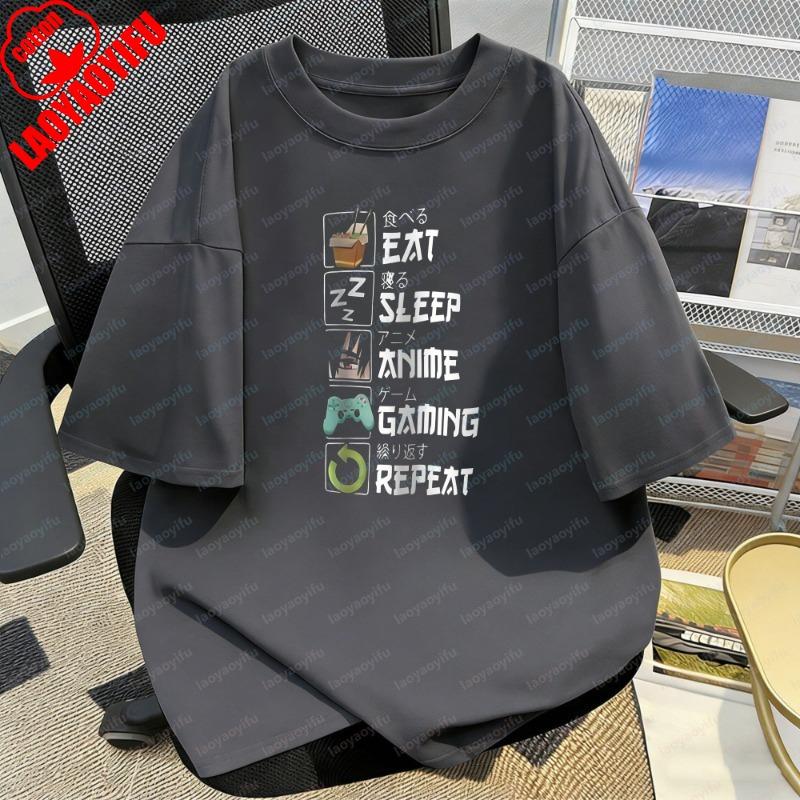 

Eat Sleep Anime Gaming Repeat Pattern Funny Tops Anime Otaku Gift Retro Tee Creative Trend Casual Style Camisetas Shirt for Men S