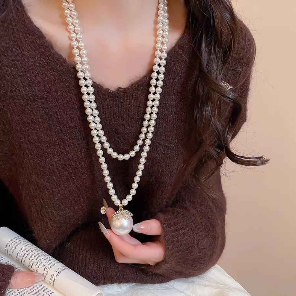 Pearl Beading Collarbone Necklace Stackable Neck Chain Choker Stylish Long Necklace Party Wear