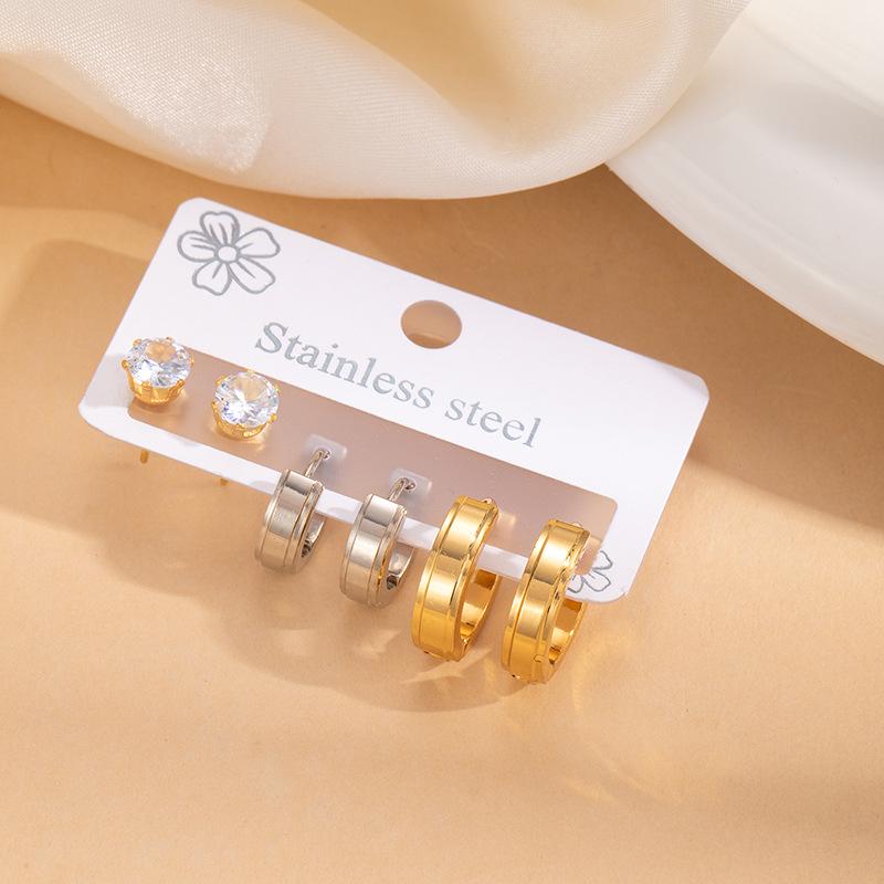 European Titanium Steel Ear Buckles: Women's Six-Piece Earring Set with Simple, Elegant Design
