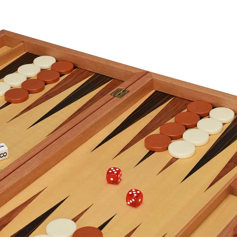 Inlaid Backgammon Western Land War Chess Set Classic Strategy Board Game With Acrylic Wooden Playing Pieces Dice Cups 11-17 Inch