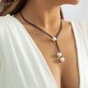 IngeSight.Z Nieuwe Zwarte Leren Koord Wax Touw Ketting Ketting voor Vrouwen Punk Drie Parel Hanger Verstelbare Kettingen Sieraden