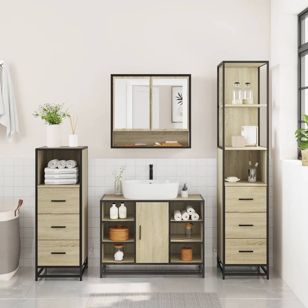 4 Piece Bathroom Furniture Set Sonoma Oak Particleboard