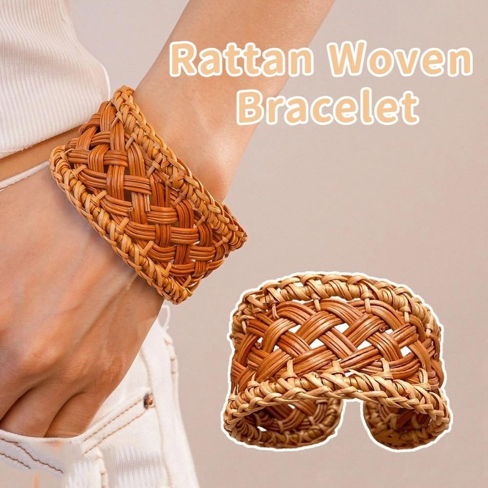 Handmade Rattan Woven Bracelet Bird Nest Shape Bohemian Braided Bracelet Ethnic Style Bangle  Beach