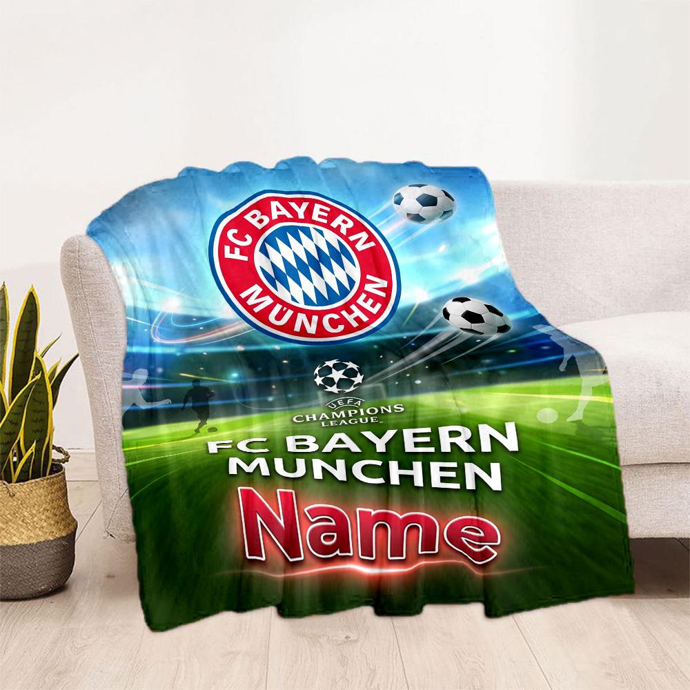 Bayern Munich Soccer Poster Customize Your Name Blanket Cozy Personalized Blanket Comfortable Perfect for Office Chair Bedding Nap Livingroom