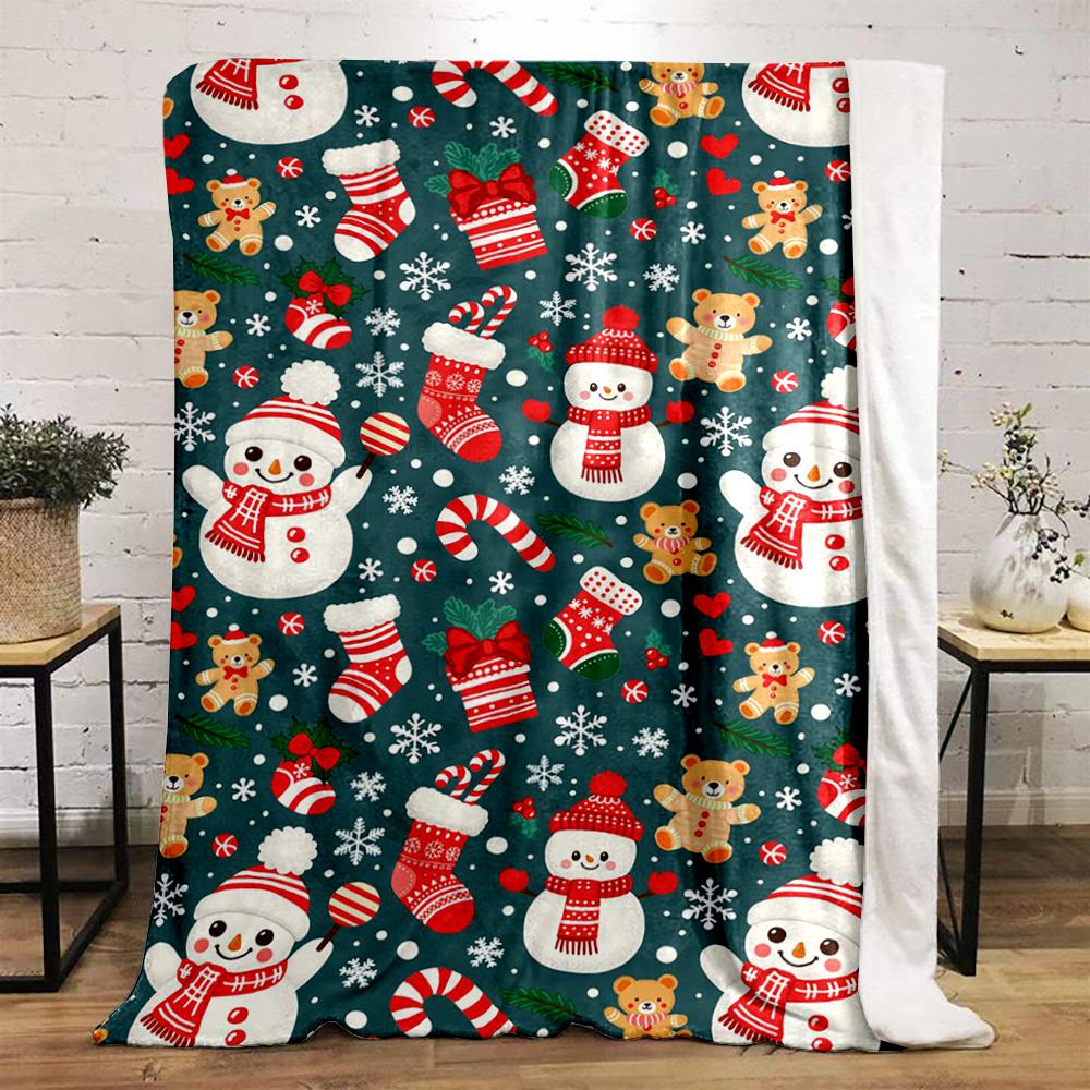 Christmas Snowman and Teddy Bear Pattern Warm blanket Flannel blanket for bedroom, living room, sofa, and nap sofas
