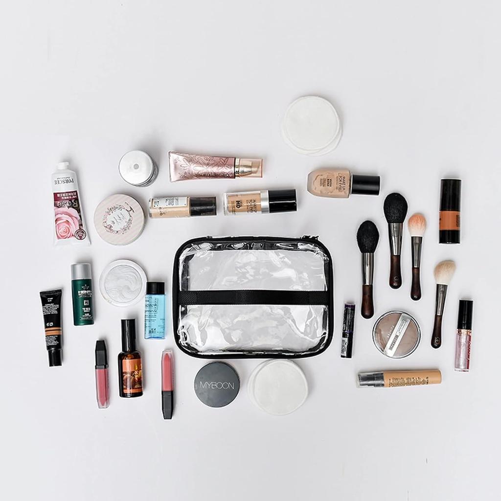 2 Pack Clear Makeup Bag Travel Storage Bag Portable Transparent Zipper Bathroom Waterproof Toiletry Bag With Handle(1large 1medium)