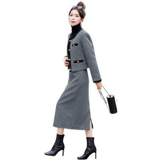 Women's High-End Autumn/Winter 2025 Fashion Wool Short Jacket & Mid-Length Skirt Set