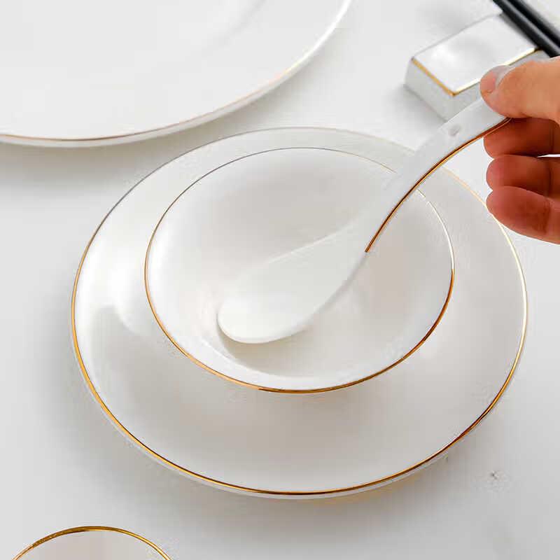 Gold-Rimmed Ceramic Dinner Bowl