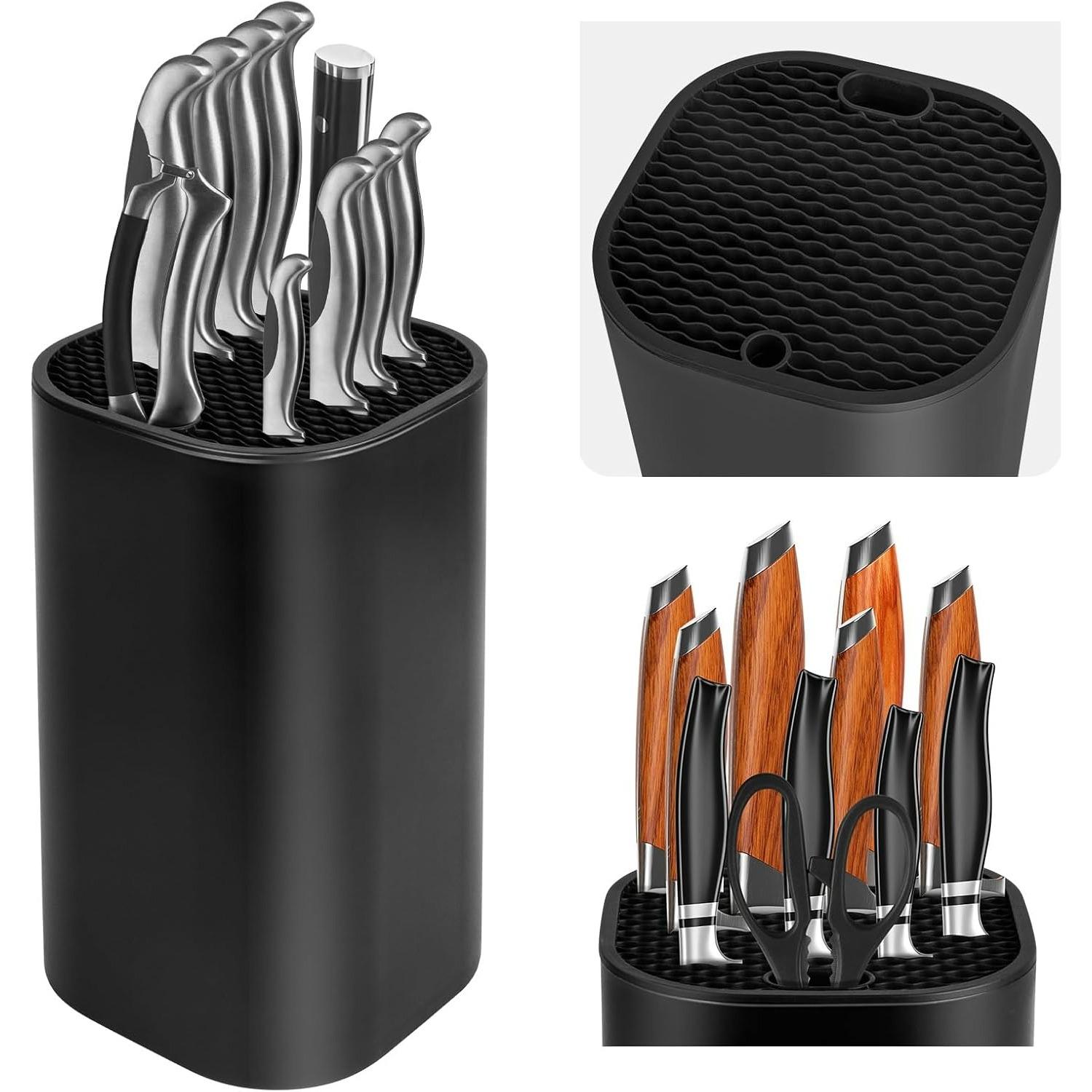 Knife Block Without Knives,Universal Knife Block,Detachable Knife Holder,Space Saver Knife Storage Holder with Scissors Slot,Sharpening Bar Slot чёрный