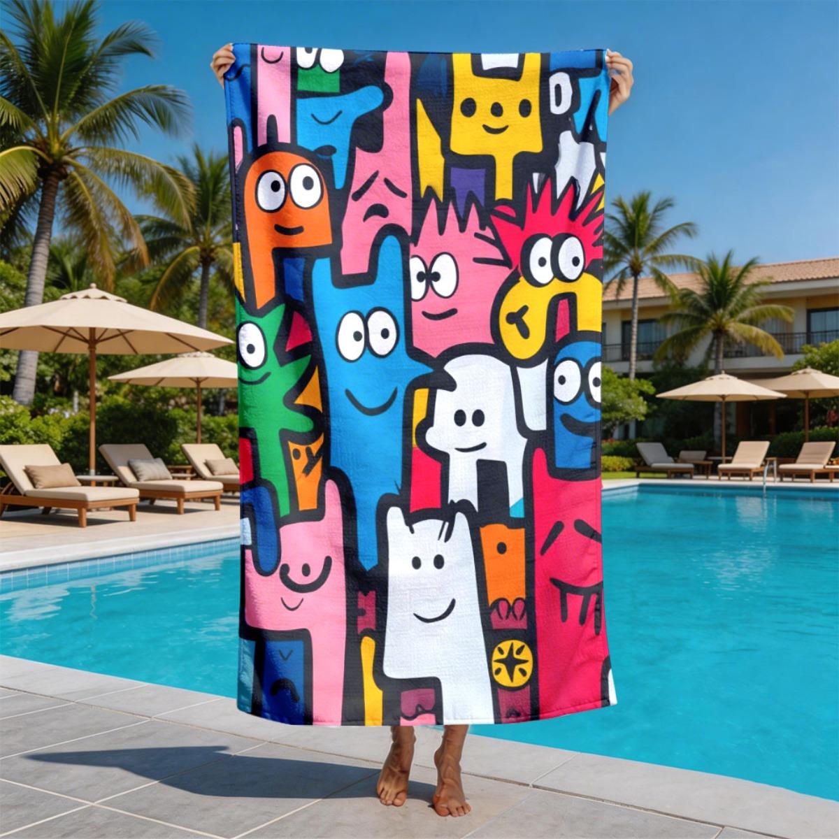 

Cartoon doodle little monster theme polyester microfiber beach towel is highly absorbent suitable for swimming and beach outings W30*H60(CM)