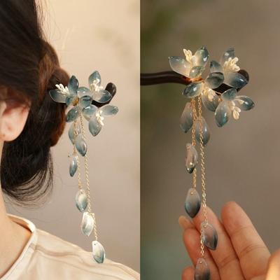 Quaste Holz Haarstab Blume Hanfu Haarnadel Retro Cheongsam Accessoires