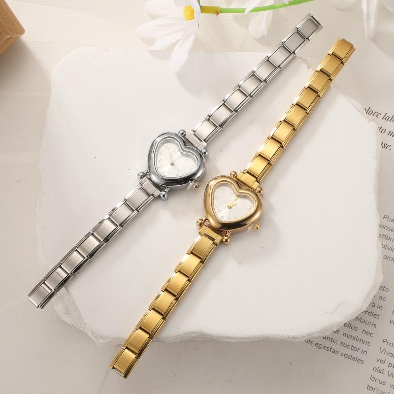Y2K Vintage Zircon 9MM Width Italian Charm Heart Shape Watch High Quality Stainless Steel Bracelets Bangle for Birthday Gifts