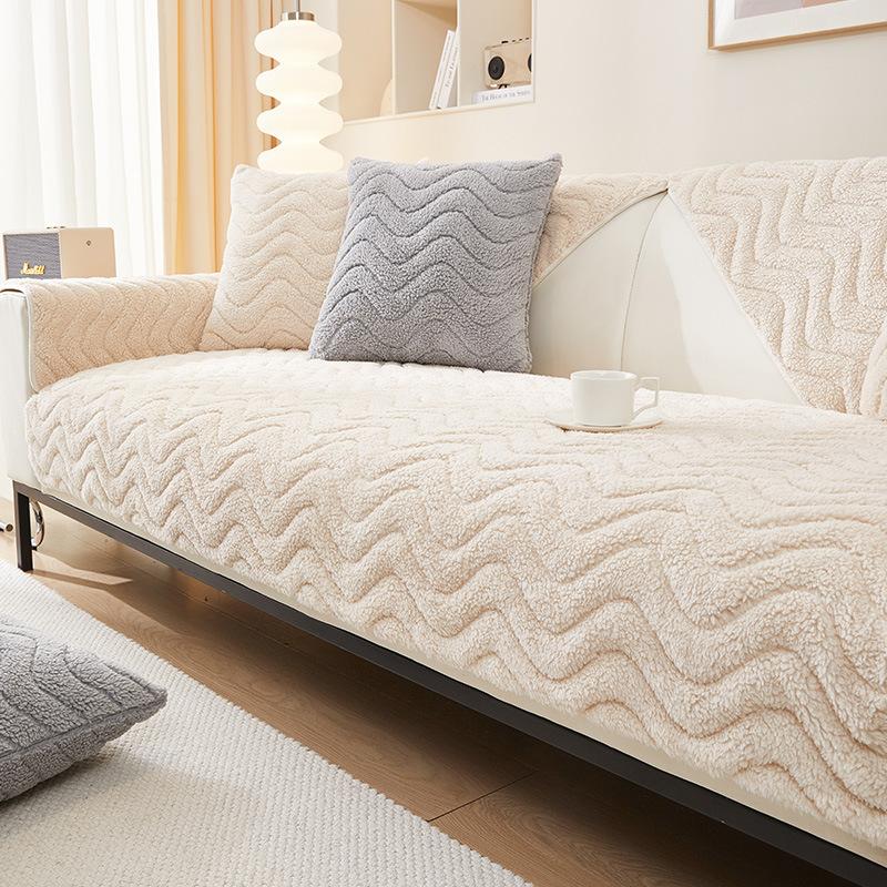 Thicken Sofa Cushion Lamb Fleece Wave Sofa Cover Warm Non-Slip Universal Couch Slipcovers for Living Room Sofas Cushion Decor