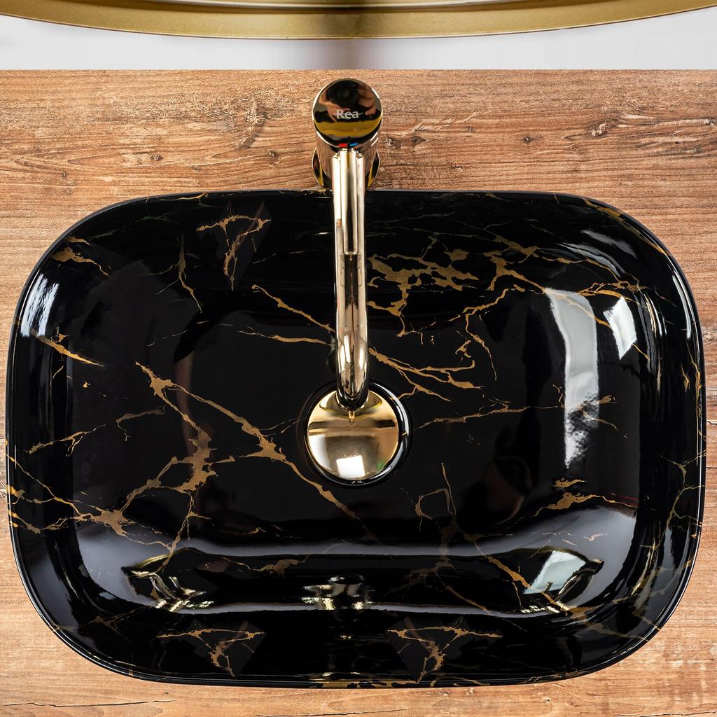 Umywalka belinda black marble shiny - nablatowa sku rea-u8907
