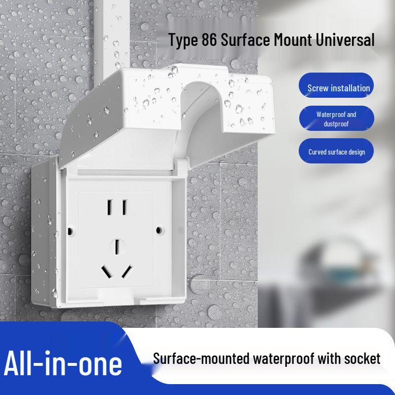 86 Type Outdoor Surface Mount Socket Box with Integrated Five-Hole Panel Switch Cover