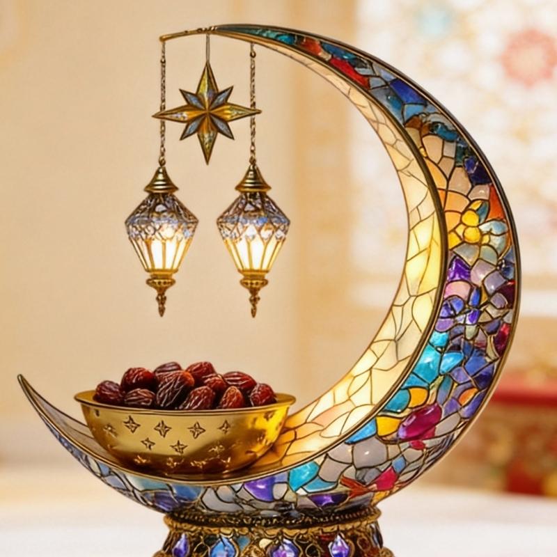Islamic Eid Mubarak Table Sign 2D Acrylic Moon Lantern Ornament for Ramadans Muslims Festival Tabletop Decors Party Gift