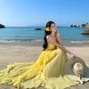 Hainan Photo Long Dress Seaside Vacation Yellow Big Skirt Backless Dress Sexy Beach Dress