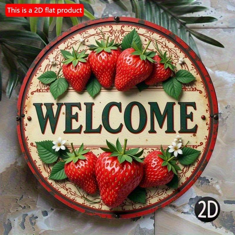 2d Flat 20*20cm Circular Wooden Sign, Strawberry Welcome Sign, Home Gift Window Decoration, Porch, Room, Home, Wall Decoration, Bedroom Home Office